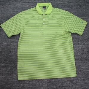 Nike Golf Polo Dri-Fit UV Large Green Striped Short Sleeve